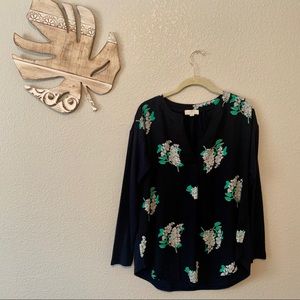 Navy Floral Blouse LOFT